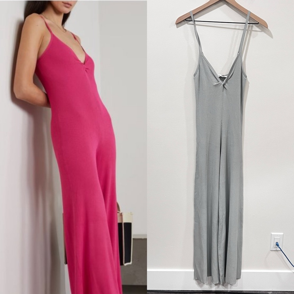 Live The Process Leda Twist-Front Ribbed Knit Jumpsuit-Dusty Blue small